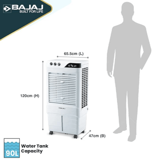 Bajaj DMH 90 Neo 90L Desert Air Cooler for home with DuraMarine Pump (2-Yr Warranty by Bajaj), Hexacool & TurboFan Technology, Ice Chamber, 90-Feet Air Throw & 3-Speed Control, White Cooler for room - Image 3